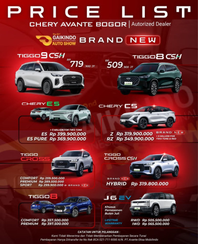 Pricelist Harga Chery sepatan 2025